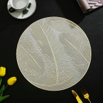 Tischset 4Er Set, Rund mit Federmuster Platzsets f&uuml;r k&uuml;che Speisetisch Hotel, Platz-Matten, Gold, 38cm