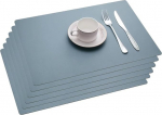 Tischset, abwischbare Tischsets aus Kunstleder - 6er-Set, wasserdichte, rutschfeste, doppelseitige Tischsets for Essen (9)(Helesinine)