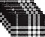 Stoff-Tischsets, waschbare Tischsets f&uuml;r Esstisch, 6er-Set,Schwarz Wei&szlig; Gitter Plaid Gitter Check Retro