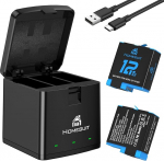 Homesuit Hero 12 11 10 9 aku 1800 mAh ja 3-kanaliline LED USB laadimiskomplekt Type-C jaoks GoproHero12Black, GoproHero11Black, GoproHero10Black, GoproHero9Black (2 tk)
