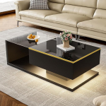 Merax kaasaegne LED kohvilaud, elutoa laud koos hoiuruumiga, k&otilde;rgl&auml;ikega must k&uuml;ljelaud, klaasist ja LED efektiga kohvilaud, elutuppa, 100 x 50 x 32,5 cm