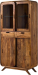 MASSIVMOEBEL24.DE Milano vitriinkapp t&auml;ispuidust #115 Sheesham puidust helepruun lakitud 8 kambrit ja sahtlit 90 x 40 x 180 cm Klaasist vitriinkapp k&otilde;rge kapp