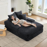 DEKKETO &Uuml;lisuur Corduroy diivanvoodi 175 x 137 cm, laiade k&auml;etugedega pilves diivan, 4 komplekti padjad, &uuml;heosaline vahtpolsterdatud diivan ilma kokkupanekuta, mugav diivanvoodi elutuppa, k&uuml;lalistetuppa, hall