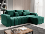 Sametist L-kujuline nurgadiivan 245 x 86 x 147 cm magamisfunktsiooniga ja voodikastiga - voodikastiga diivan - nurgadiivan hoiuruumiga - parem diivan veluur - v&auml;rv: pudelroheline MO37