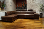 Quattro Meble London II ehtne nahast nurgadiivan 3 Z 200 x 275 cm (vasakpoolne nurk) l&auml;ikiv tumepruun ehtne nahk dekoratiivsete &otilde;mblustega diivan diivan voodifunktsiooniga ja voodikastiga ehtne nahast nurgadiivan