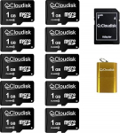 Cloudisk 10 Pack 1GB Micro SD Card with Micro SD Adapter Card Reader Memory Card (1GB)