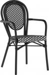 Flash Furniture Lourdes Thonet Bistro-Stapelstuhl f&uuml;r drinnen und drau&szlig;en, gebogene Armlehnen, R&uuml;ckenlehne und Sitzfl&auml;che aus PE-Rattan, schwarzes Metallgestell