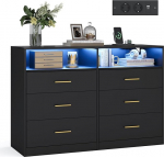 VASAGLE Custos Collection LTS316BC01 LED-valgustuse ja elektrikilbiga kapp, k&uuml;ljepink, kaasaegne, elutuba, magamistuba, 6 sahtlit, 40 x 119 x 81,2 cm, tindimustvalge