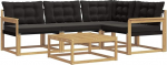 Outdoor-Sofagarnitur 5-teilig, Gartenm&ouml;bel Set aus Akazienholz, Modulare Lounge-Sitzgruppe f&uuml;r Terrasse und Garten, Modernes Design, Sitzgruppe f&uuml;r 4 Personen, Schwarz und Wei&szlig;