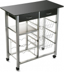 Versa Leicester k&ouml;&ouml;gik&auml;ru ratastega, sahtlitega ja pudeliriiuliga, k&ouml;&ouml;giviljariiul, k&ouml;&ouml;giriiul, m&otilde;&otilde;dud k&otilde;rgus 82 x pikkus 40 x laius 76 cm, puit ja metall, must