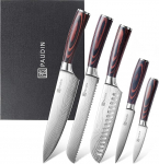 PAUDIN Kitchen Knife Set, 5-Piece Kitchen Knife Set Made of High-Quality Carbon Stainless Steel, Ultra Sharp Knife Set with Chef's Knife, Chopping Knife, Utility Knife