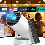 Mini projektor 4K 1080p Full HD, mini projektor kaasaskantav Android 12.0 WiFi 6 Bluetooth 5.4 automaatne keystone korrektsioon sisseehitatud 5W k&otilde;lar ja 270&deg; p&ouml;&ouml;ramine v&auml;litingimustes kodukino jaoks