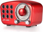 Radio Feegar Retro Bluetooth k&otilde;lar, Vintage FM raadio vanaaegse klassikalise stiiliga, tugev bassiv&otilde;imendus, valju helitugevus, F-kaardi pesa ja MP3 m&auml;ngija AUX operatsioon, MicroSD-kaart (punane)