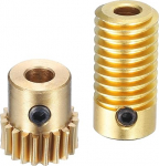 hankimise kaart Worm Gear Set, 0.5 moodul, 20:1 reduktsioonikiirus, 4mm augu l&auml;bim&otilde;&otilde;t, hammasratta v&otilde;lli ja 4mm augu Dia, hammasratas, 20T Drive Gear (messing)
