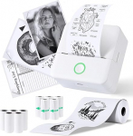 PRAOAHEI Mini Printer, kaasaskantav fotoprinter koos 10 rulli paberiga, Bluetooth etiketiprinter, termoprinter m&auml;rkmete, fotode, p&auml;evikute, DIY jaoks, &uuml;hildub iOS ja Androidiga (valge)