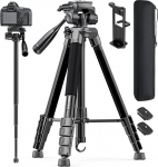 CAMBOFOTO 186 cm kaamerastatiiv ja monopood, professionaalne alumiiniumist fotostatiiv DSLR/peeglita kaameratele/ mobiiltelefonidele/kaameratele, koos mobiiltelefonihoidjaga/ reisikotiga (must)