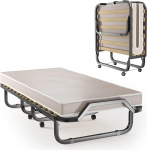 GIANTEX kokkupandav voodi 90 x 200 cm t&auml;iskasvanud, k&uuml;laliskoht kokkupandav, reisivoodi madratsiga, kokkupandav voodi 4 rattaga, &uuml;heinimesevoodi lamelliraamiga, kokkupandav metallist voodi, metallist raam, maksimaalne koormus 120 kg