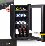 Sommertal Fridge with Glass Door GK50 - Quiet Drinks Fridge with LED, Touchscreen & Lock Small Bottle Fridge Black 50L