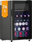 DRIXNO 76L Mini Fridge with Freezer, Drinks Fridge with Glass Door, Small Fridge Drinks, 6L Freezer + 70L Fridge, Holds up to 51 Cans of Lemonade, Water, Beer, Wine