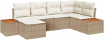 Rantry 6-teiliges Garten-Sofa-Set mit Kissen Beige Poly Rattan Akazie Gartenlounge Model3348122