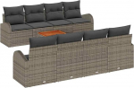 Rantry 9-teiliges Garten-Sofa-Set mit Kissen Grau Poly-Rattan Akazie Gartenlounge Model3347552