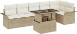 Rantry 7-teiliges Garten-Sofa-Set mit Kissen Beige Poly Rattan Gartenlounge Model3348297