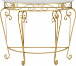 Eleganter Halbmond-Konsolentisch mit Kunstmarmorplatte, Felsplatten und Metallbeinen mit Schn&ouml;rkeln - schmaler Sofatisch f&uuml;r Wohnzimmer, Flur und Eingangsbereich (Gold, 60 x 70 cm)