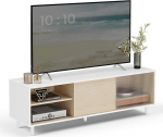 VASAGLE TV Cabinet, Toolless Technology, Super Fast Tool-Free Assembly, TV Stand for TVs up to 60 Inches, Living Room, Corrugated Glass, 140 x 39 x 45 cm, Cloud White/Natural Beige LTV466W01