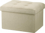 LINMAGCO Small Ottoman Storage Footrest Stool Under Desk Short Ottoman Collapsible Linen Fabric 16 x 12 x 12 Inch