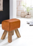 KADIMA Design Stool Leather Brown Solid Wood Springbock Footstool Gym Stool