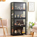 FERFXN vitriin, uudishimu kabinetid klaasustega, klaasist vitriinkapp, bambusest hoiukapp, kollektsiooni v&auml;ljapanek, turvaline ja tervislik, 60 x 32 x 140 cm, must