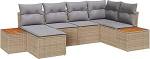 Rantry 6-teiliges Garten Sofa Set mit Kissen Beige Poly Rattan Akazie Gartenlounge Model3348121
