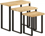 vidaXL 3 kohvilaudade komplekt, millel on puukant terasest jalad K&uuml;ljelaud Diivanilaud Elutoa kohvilaud Elutoa laud T&auml;ispuidust Mango