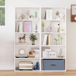 Nordivale valge raamaturiiul, seisev riiul, valge, raamaturiiul k&otilde;rge kaasaegne avatud riiul puidust, elutuppa, magamistuppa, kontorisse, &otilde;ppetuppa, 5 tasandit, 2 paketti