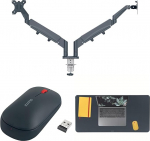Leitz Ergo 65370089 + 65310089 + 52680089 Ruumis&auml;&auml;stlik kahe monitori k&auml;si koos SureTrack Bluetooth hiirega ja lauamattiga 2 monitorile kuni 32-tollise ja 9 kg kaaluva monitoriga T&Uuml;V-hindega