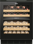 Haier sisseehitatud veinipank 60 seeria 6, 60 cm lai, 44 pudelit veini kliimakapp 2 temperatuuritsooniga, UV klaasuks, puidust riiulid, Wi-Fi, HUC44GDEH1