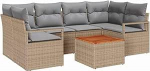 Rantry 7-teiliges Garten-Sofa-Set mit Kissen Beige Poly Rattan Akazie Gartenlounge Model3347658