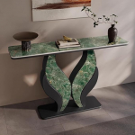 Konsoollaud, eriti pikk konsoollaud, kaasaegne akentilaud diivani taga, kuldne diivanilaud, metallist raamiga marmorist sissep&auml;&auml;sulaud