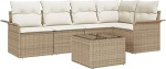 6-teiliges Garten Sofa Set mit Kissen Braunes Poly Rattan, 2-Sitzer Garten Sofa mit Stauraum & Kissen Beiges Poly Rattan Gartenlounge Model3354040