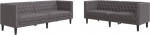 Chesterfield-Sofa f&uuml;r Wohnzimmer, 3-Sitzer und 2-Sitzer, Chesterfield, 2-osaline, Grau, Kunstleder
