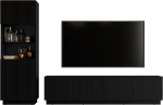 Mirjan24 Wohnzimmer-Set Liwerio I, Anbauwand, Wohnzimmerschrank, Schrankwand, geriffelte Fronten, im Set: Vitrine, TV-Schrank (Schwarz)
