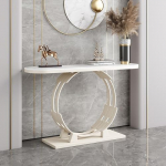 Moderner Konsolentisch mit Marmorplatte - Stilvoller Akzenttisch f&uuml;r Eingangsbereich, Flur, Wohnzimmer und andere Wohnr&auml;ume mit geschwungenem Design und rundem Fu&szlig; - Platzsparendes M&ouml;belst&uuml;c