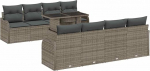 9-teiliges Garten Sofa Set mit Kissen Grau Poly Rattan, 2-Sitzer Garten Sofa mit Kissen Grau Poly Rattan Gartenlounge Model3348425