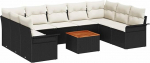10-teiliges Garten Sofa Set mit Kissen Schwarz Poly Rattan Akazie Gartenlounge Model3347369