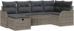 6-teiliges Garten Sofa Set mit Kissen Grau Poly Rattan, 2-Sitzer Garten Sofa mit Stauraum & Kissen Grau Poly Rattan Gartenlounge Model3360310