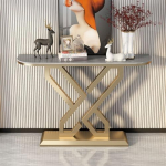 Eingangstisch, Gold, schmaler Eingangskonsolentisch, Sofakonsool f&uuml;r die Vordert&uuml;r, Flurtisch f&uuml;r den Eingangsbereich des Wohnzimmers, 1,2 cm Dicke Steinplatte (Farbe: Gold 2, suurus: 120 cm)