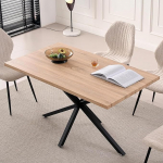 EGOONM Modern Rectangular Dining Table with Black Metal Frame, Kitchen Table with Adjustable Foot Pads for 4-6 People, Living Room Table for Kitchen, Dining Room, Office (Natural)
