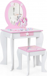 GOPLUS Children's Dressing Table with Stool & Removable Mirror & Drawer, Cosmetic Table with Headband & Hair Clip, Wooden Unicorn Dressing Table for Girls from 3 Years (White)