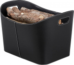 Relaxdays Firewood Basket Faux Leather, Sturdy Firewood Basket with Carry Handles, for Firewood, Various Sizes, Black