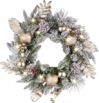 Valery Madelyn 18 Inch Christmas Wreath Door Wreath Christmas Front Door Wreath White Silver Christmas Door Wreath with Lighting 20 LED Lights and Bow for Christmas Decoration